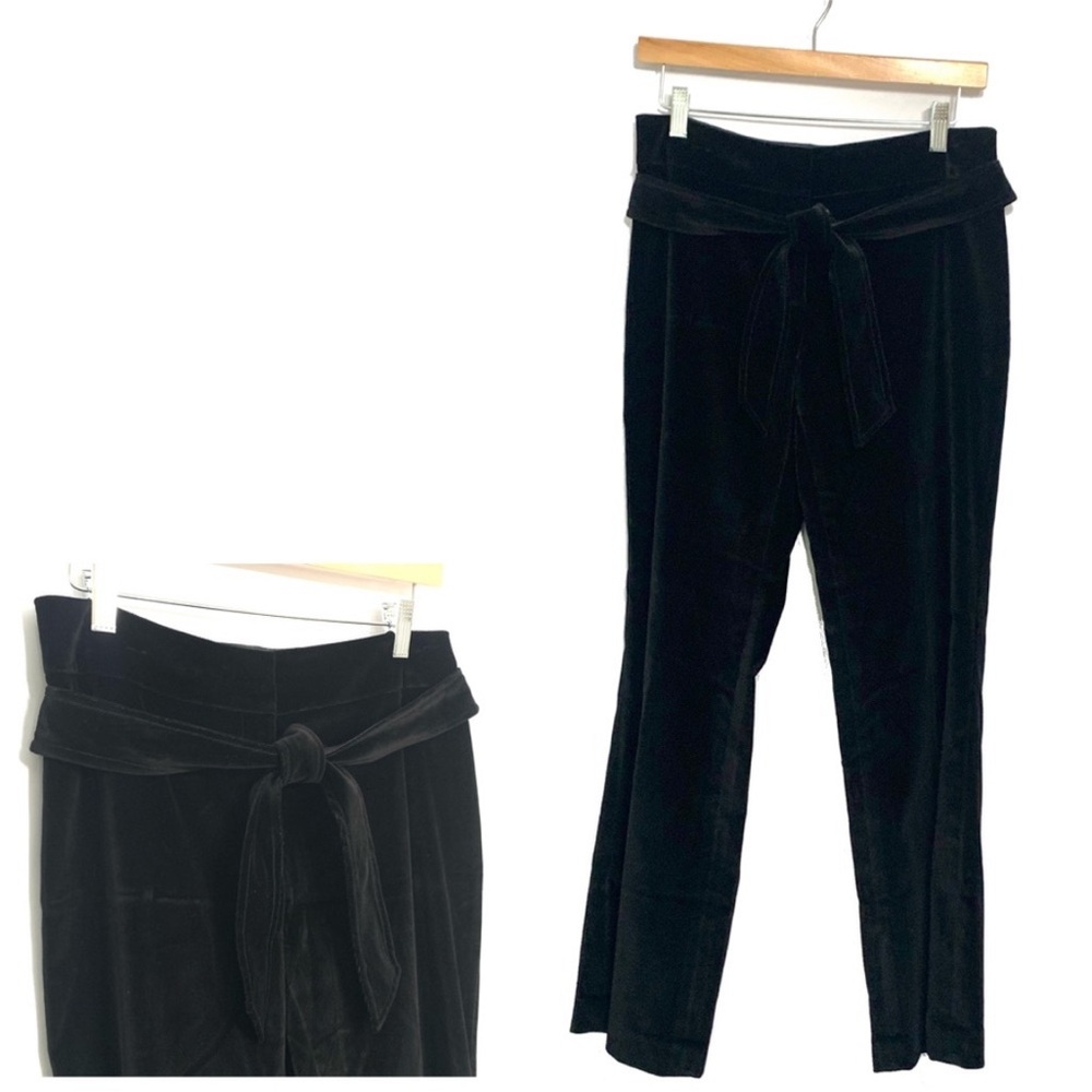 Talbots Petite Black Luxe Stretch Velvet Pants Matching Removable Belt Size 6